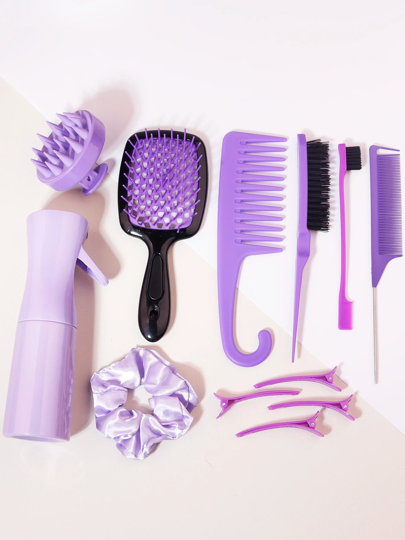 PC 12pcs Complete Hair Styling Comb Set Hair Tease Comb Spray Bottle Hair Rings Scalp Massager Salon Styling Professional Tool