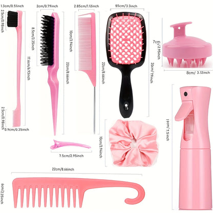 PC 12pcs Complete Hair Styling Comb Set Hair Tease Comb Spray Bottle Hair Rings Scalp Massager Salon Styling Professional Tool