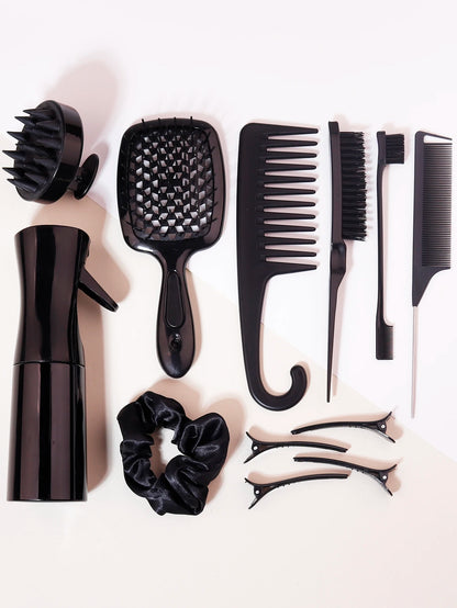 PC 12pcs Complete Hair Styling Comb Set Hair Tease Comb Spray Bottle Hair Rings Scalp Massager Salon Styling Professional Tool