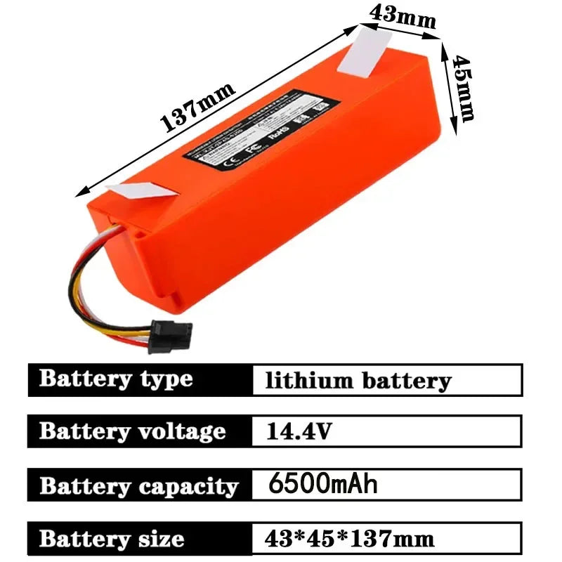 14.4V 6500mAh Robotic Vacuum cleaner Replacement li-ion Battery for Xiaomi Robot Roborock S50 S51 S55 Accessory Spare Parts