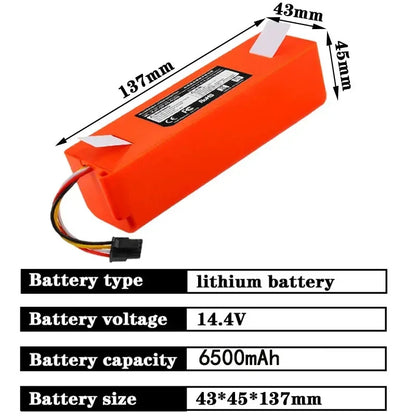 14.4V 6500mAh Robotic Vacuum cleaner Replacement li-ion Battery for Xiaomi Robot Roborock S50 S51 S55 Accessory Spare Parts