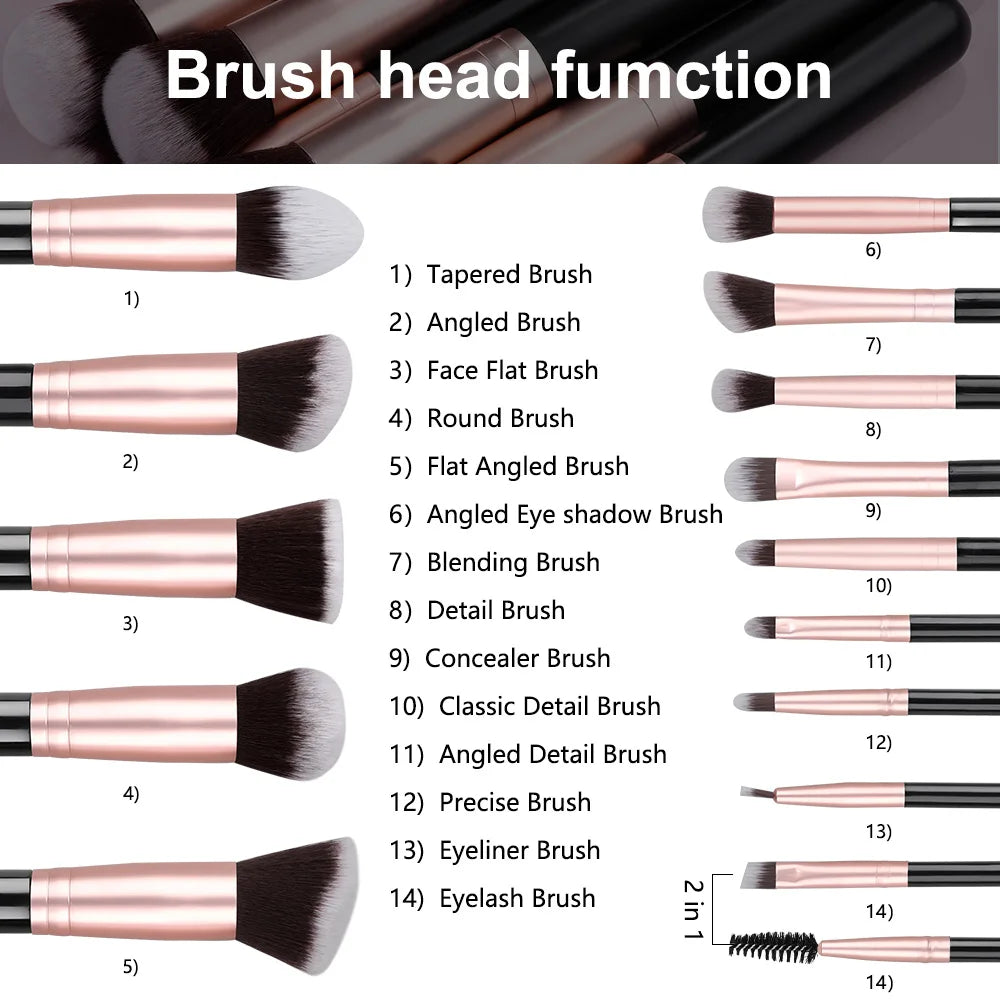 14PCS Makeup Brushes Set Foundation Eye Shadow Blush Highlighter Concealer Blending Brush Holder Female Beauty Tools Storage box