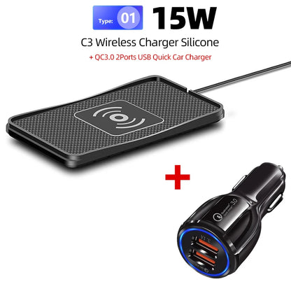 PC15W Car Wireless Charging Pad  iPhone 14 13 15 Pro Max Samsung Plus Huawe