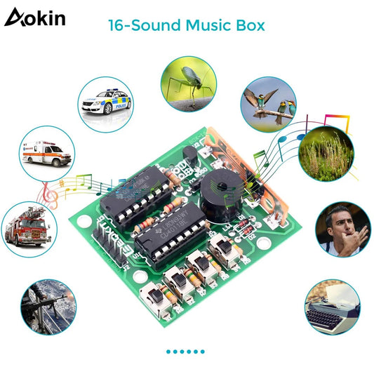 16 Music Sound Box BOX-16 Board 16-Tone Electronic Module DIY Kit Parts Components Soldering Practice Learning Kits for Arduino