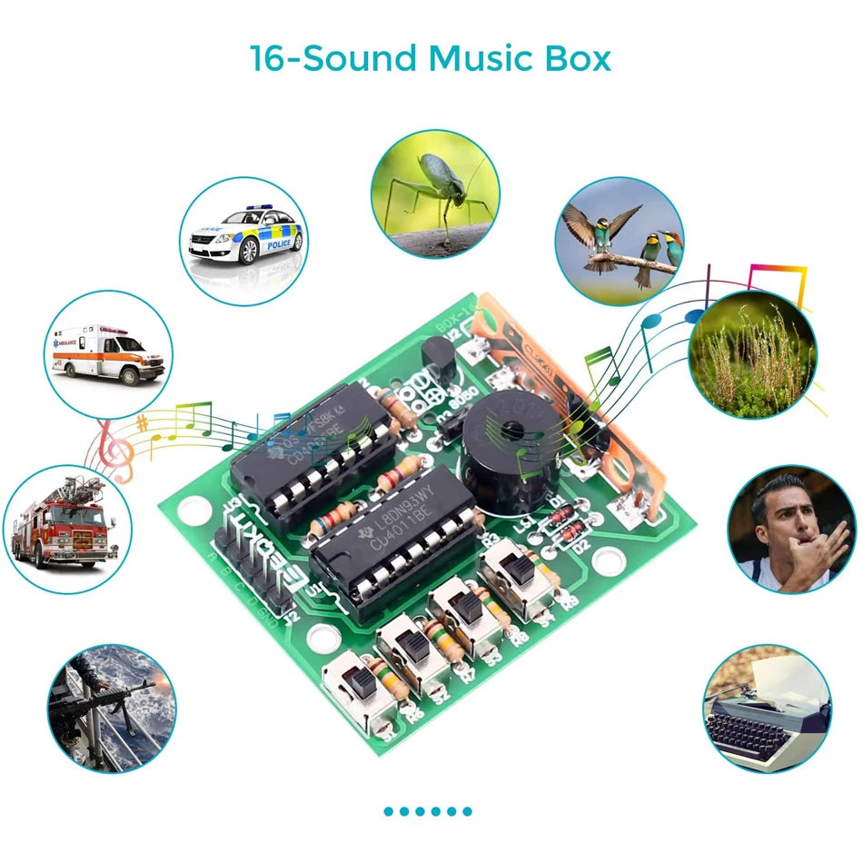 16 Music Sound Box BOX-16 Board 16-Tone Electronic Module DIY Kit Parts Components Soldering Practice Learning Kits for Arduino