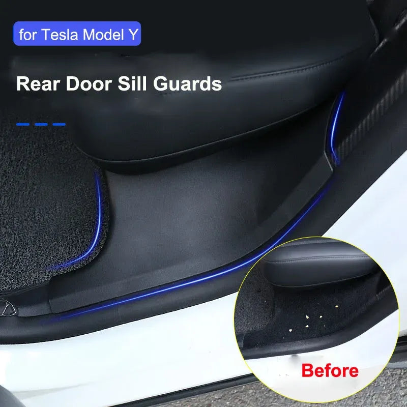 New 2pcs Rear Door Sill Guards For Tesla Model Y ABS Inner Protector Plate