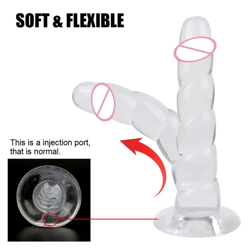 Gtooza175mm Transparent Dildos  Women Vaginal G-spot Anal Plug Suction Crystal Realistic Penis Female Masturbator Sex Toys Adult 18