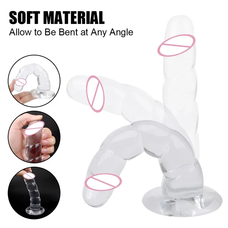 Gtooza_175mm Transparent Dildos  Women Vaginal G-spot Anal Plug Suction Crystal Realistic Penis Female Masturbator Sex Toys Adult 18 gtooza.com