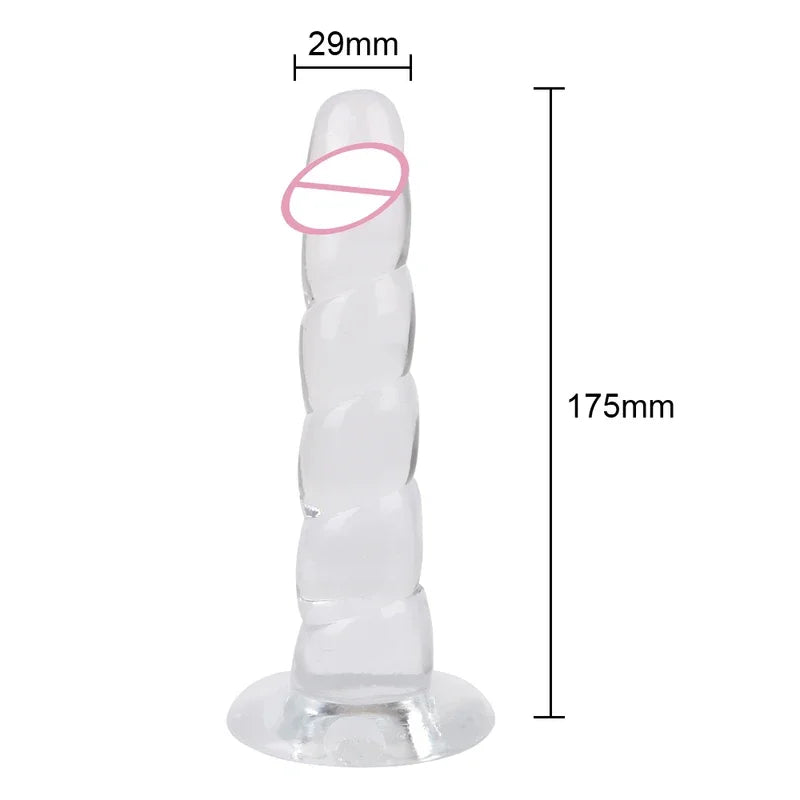 Gtooza_175mm Transparent Dildos  Women Vaginal G-spot Anal Plug Suction Crystal Realistic Penis Female Masturbator Sex Toys Adult 18 gtooza.com