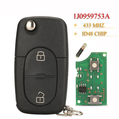 jingyuqin 2 Buttons Remote Car Key Fob 433Mhz ID48 Chip 1J0959753A For VW V