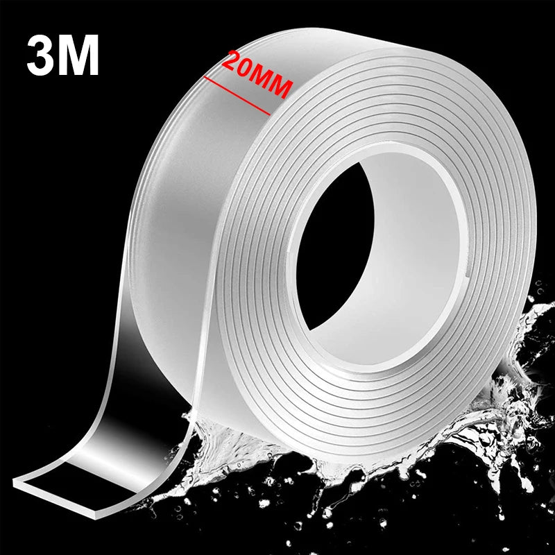 PC 1M/3M Nano Double Sided Tape Heavy Duty Transparent Adhesive Strips Strong Sticky Multipurpose Reusable Waterproof Mounting Tape