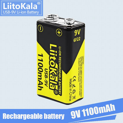 PC 1PCS LiitoKala USB-9V 1100mAh rechargeable Li-ion Battery is suitable  Camera Toy Multimeter Remote Control KTV Microphone