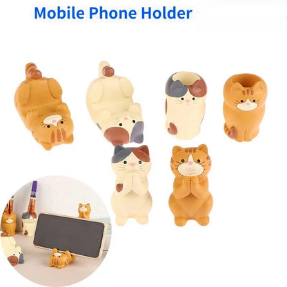 PC 1Pc Cat Cell Phone Stand Resin Home Decorative Figure Cute Craft Ornaments Phone Holder Creative Phone Bracket For Men And Women