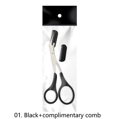 1Pcs Safe Eyebrow Trimmer Stainless Steel Eyebrow Scissors with Comb Hair Removal Shaver Eyebrows Shaping Makeup Tool