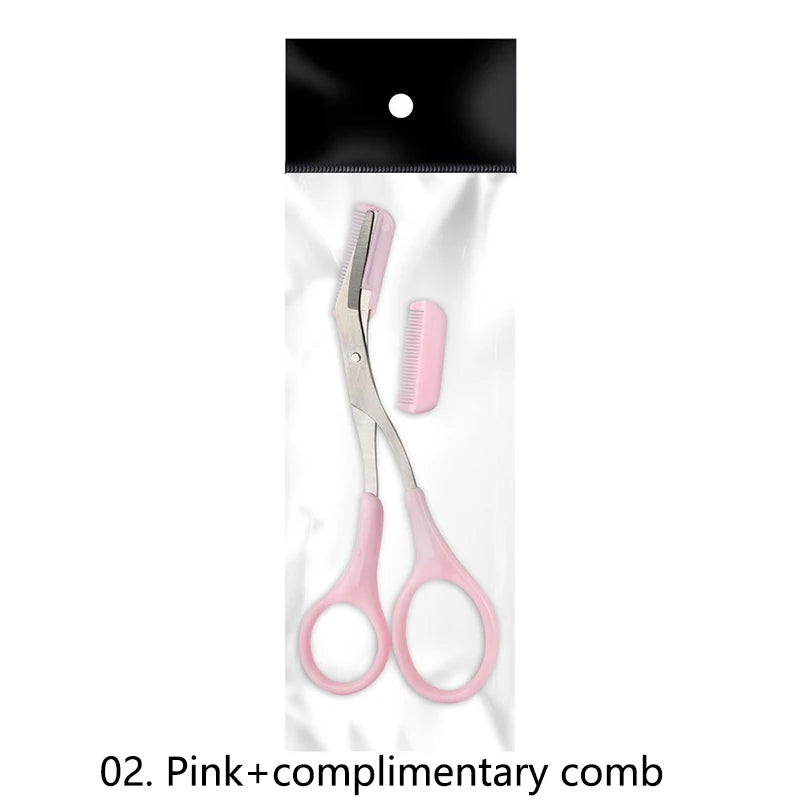 1Pcs Safe Eyebrow Trimmer Stainless Steel Eyebrow Scissors with Comb Hair Removal Shaver Eyebrows Shaping Makeup Tool