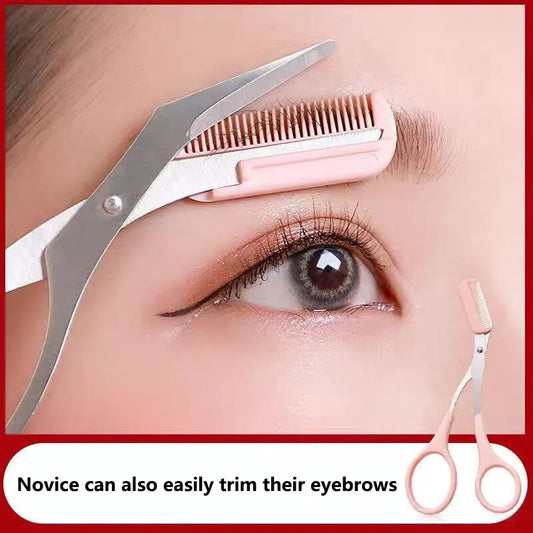 1Pcs Safe Eyebrow Trimmer Stainless Steel Eyebrow Scissors with Comb Hair Removal Shaver Eyebrows Shaping Makeup Tool