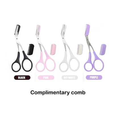 1Pcs Safe Eyebrow Trimmer Stainless Steel Eyebrow Scissors with Comb Hair Removal Shaver Eyebrows Shaping Makeup Tool