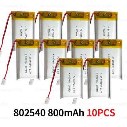 PC s-10PCS 802540 Lipo 800mAh 3.7V 082540 Lithium Battery Li Polymer Batteries  Flashlight Remote Controller Handheld Fans