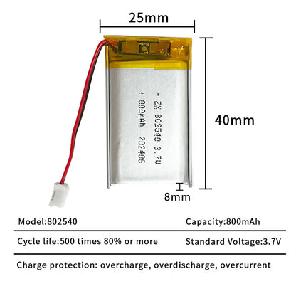 PC s-10PCS 802540 Lipo 800mAh 3.7V 082540 Lithium Battery Li Polymer Batteries  Flashlight Remote Controller Handheld Fans