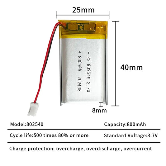 PC s-10PCS 802540 Lipo 800mAh 3.7V 082540 Lithium Battery Li Polymer Batteries  Flashlight Remote Controller Handheld Fans