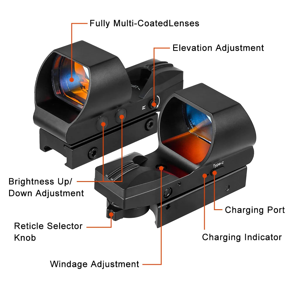 1x28x40mm Red Dot Sight Outdoor Hunting Optics Riflescope USB Rechargeable Reflex Sight Air Rifle Scope  20mm Picatinny Rail