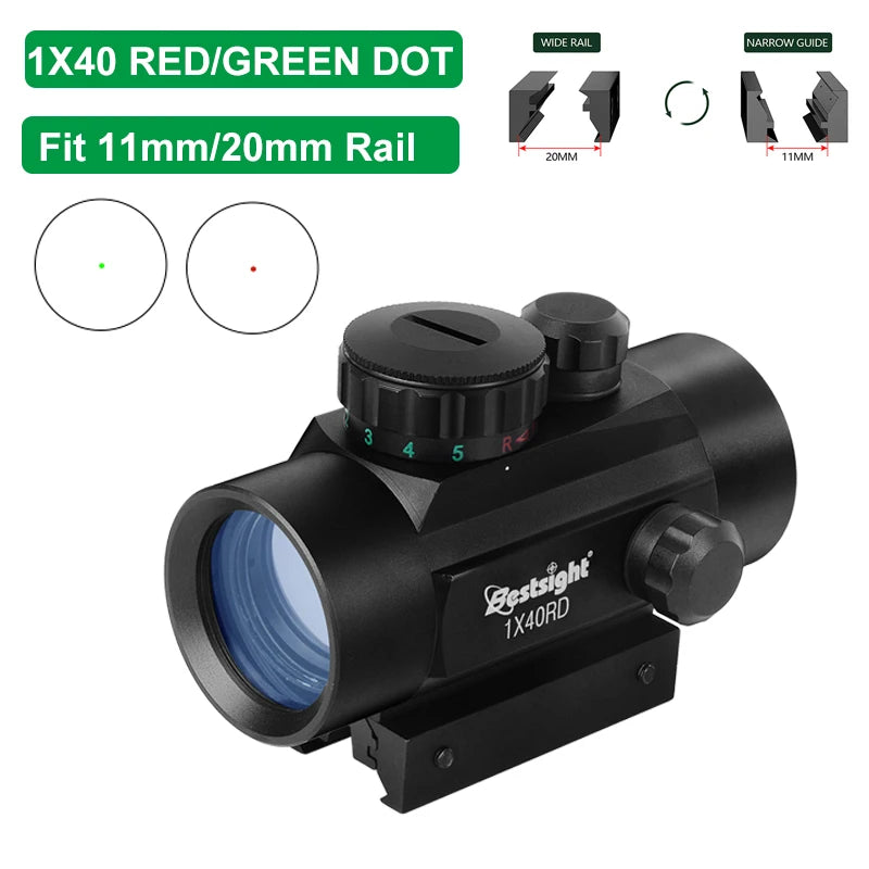 1x40 Red Dot Sight Green Red Dot Sight Illuminated Airsoft Air Hunting with 11/20mm Rails