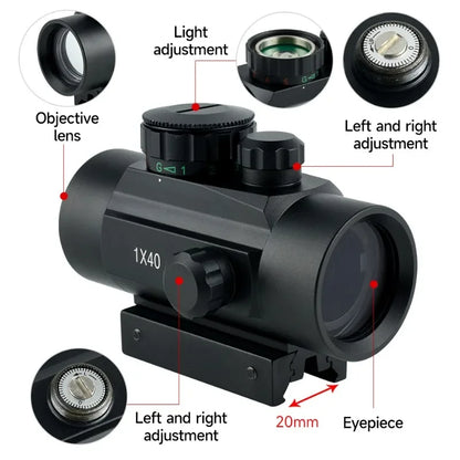 1x40 Tactical Red Dot Sight Compact Optics Riflescope Adjustable Brightness Reflex Light Red Green Dot Sights 11mm/20mm Rail