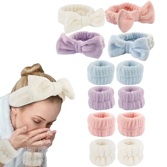 2-3PCS Spa Headband and Wristband Set Knitted Design Makeup Towel Suitable  Face Washing Makeup Showering and Skin Care Tools