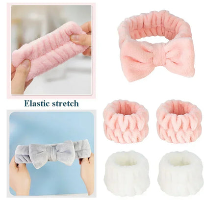 2-3PCS Spa Headband and Wristband Set Knitted Design Makeup Towel Suitable  Face Washing Makeup Showering and Skin Care Tools