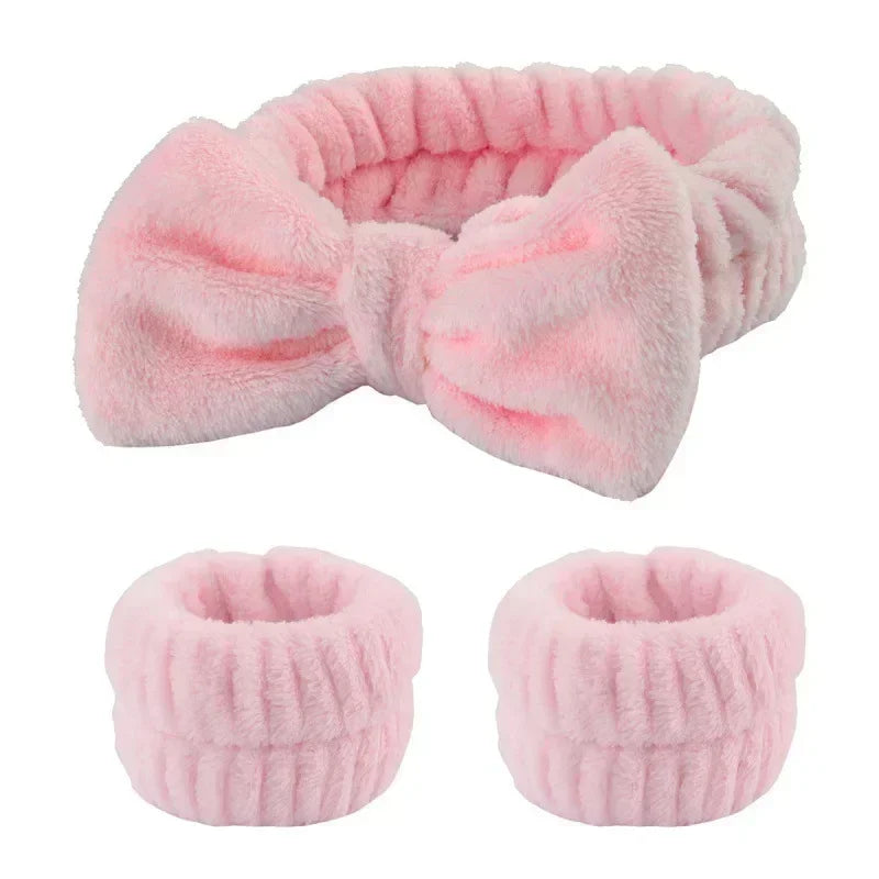 2-3PCS Spa Headband and Wristband Set Knitted Design Makeup Towel Suitable  Face Washing Makeup Showering and Skin Care Tools