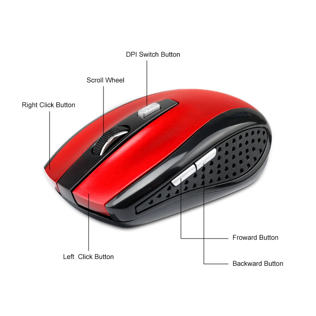 PC 2.4G Wireless Mouse Bluetooth Mouse Ergonomic 800/1200/1600DPI 6 Mute Buttons Mouse For MacBook Tablet Laptops Computer PC