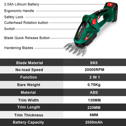 2 IN 1 Cordless Electric Hedge Trimmer Lawn Mower Household Shrub Weeding Pruning Mower Garden Tools  Makita 18V Battery