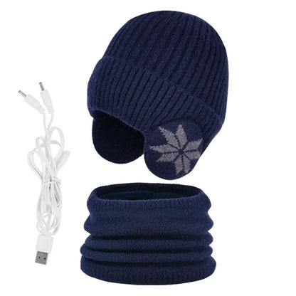 PC 2 in 1 Winter Knitted Cap Neck Warmer USB Heated Beanie Hat Scarf Outdoo