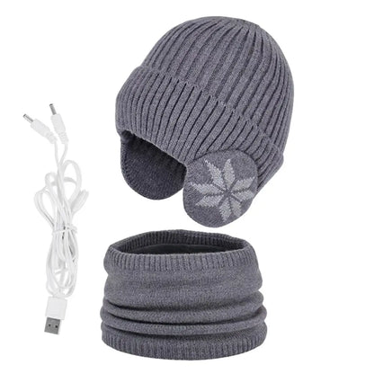 PC 2 in 1 Winter Knitted Cap Neck Warmer USB Heated Beanie Hat Scarf Outdoo