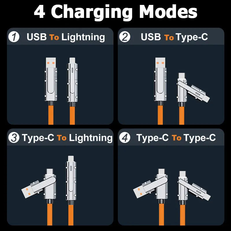 PC 2-to-2 Data Cable 100w Super Fast Charging Cables Zinc Alloy PD 4-in-1 Multi USB Type C to Lightning Type C  Phone Tablet