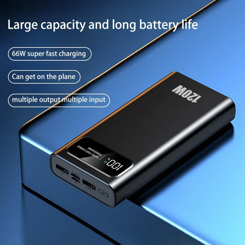 PC 200000mAh Power Bank 120W Super Fast Charging Battery High Capacity Digital Display Power Bank For Iphone  Samsung Xiaomi Huawei