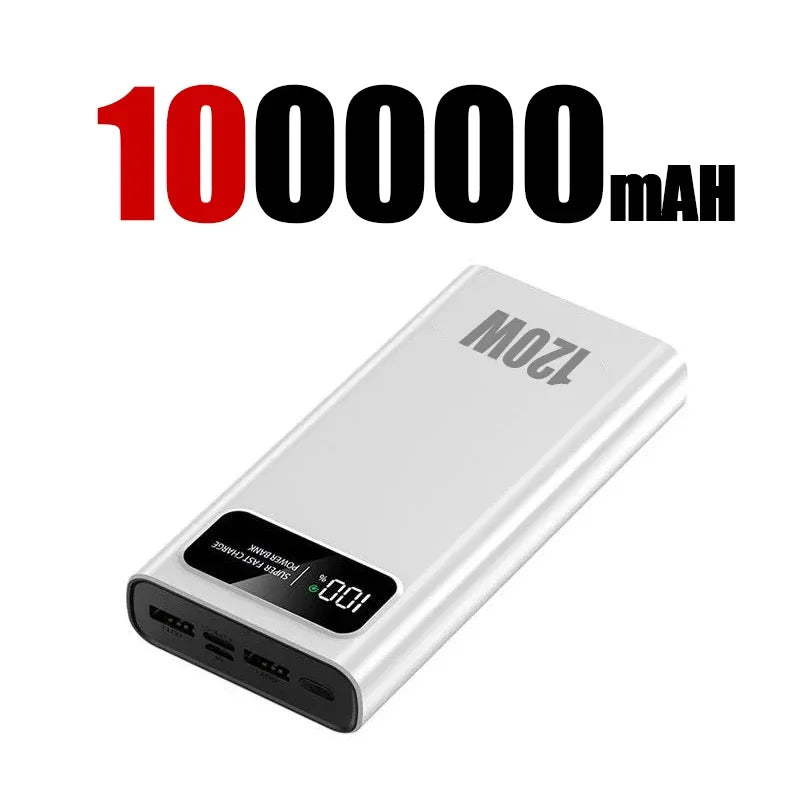 PC 200000mAh Power Bank 120W Super Fast Charging Battery High Capacity Digital Display Power Bank For Iphone  Samsung Xiaomi Huawei