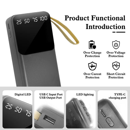 PC 20000mAh Power Bank Portable Charger Backup LED Digital Display External Battery 4in1 Cable Mobile Power