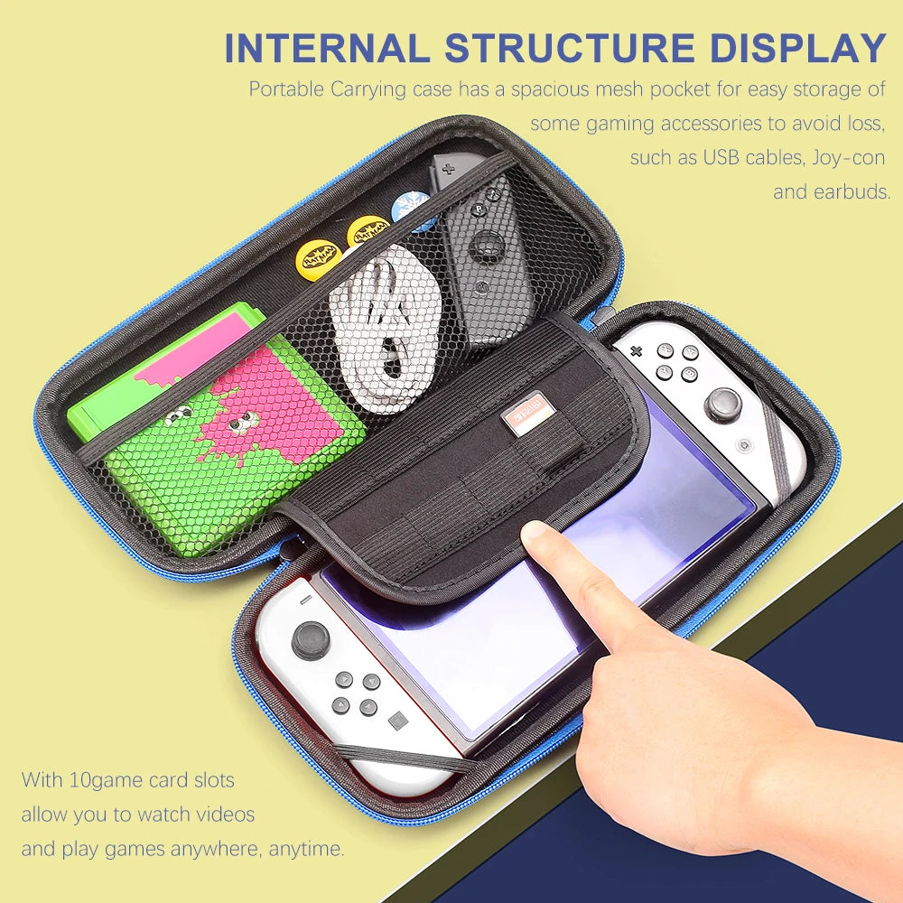 2021 NS Oled Waterproof PU Hard Shell Pouch Case Anti-drop 10 Game Card Slots Storage Bag For Nintendo Switch Oled Game Console