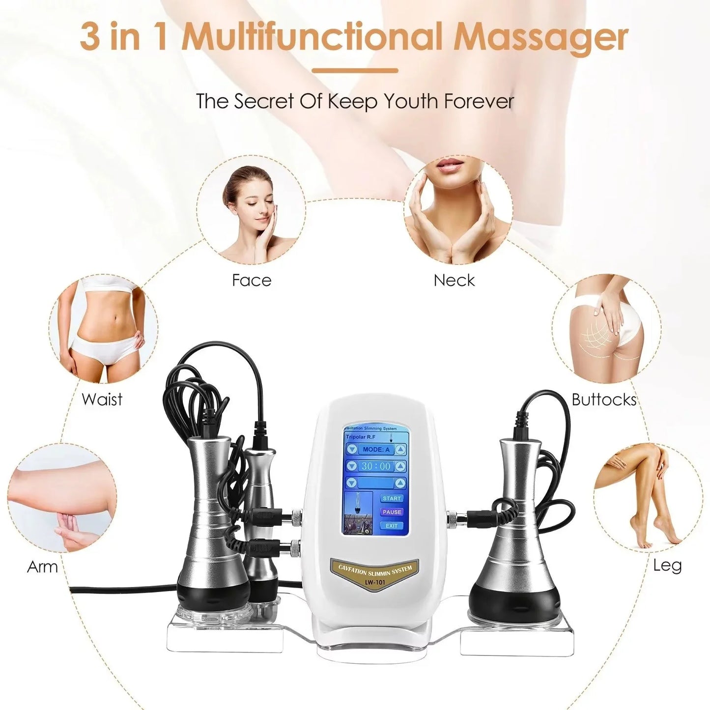 PC 2024 NEWEST 40K Ultrasonic Cavitation Body Facial Radiofrequency Massage