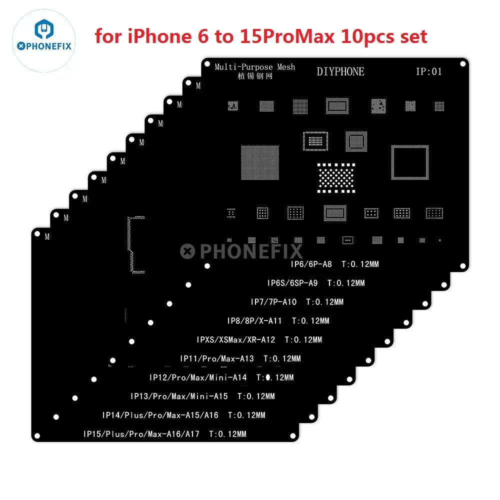 NewDIYPHONE Black Steel BGA Reballing Stencil for IPhone 15 14 13 12 11 XS