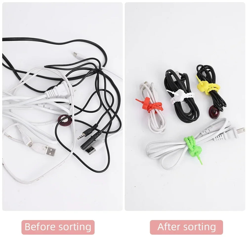 22CM Reusable Self-Locking Wire Strap Fastening Clips Multi-functional Soft Silicone Headphone Data Cord Organizer Fasten Tie