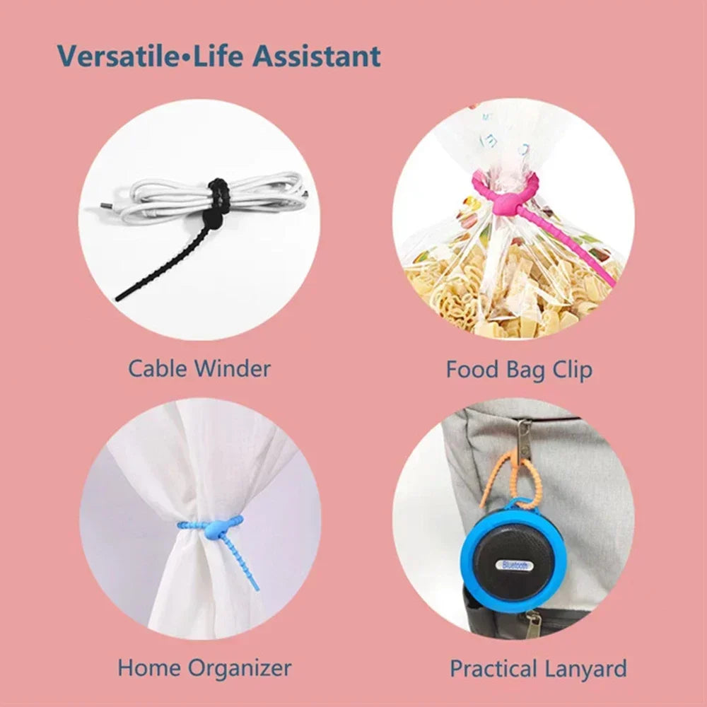 22CM Reusable Self-Locking Wire Strap Fastening Clips Multi-functional Soft Silicone Headphone Data Cord Organizer Fasten Tie