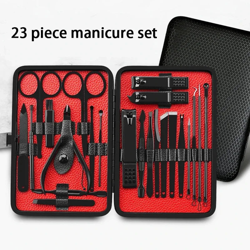 23 Piece Set Nail Clipper Set Foot Care Tool Acne Needle Nose Hair Clipper Black Nail Kit Nail Clipper Manicure Tool