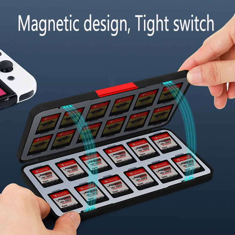 24 Game Card Case Storage Box Holder Cover for Nintendo Switch OLED lite Magnetic Protective Soft Lining Portable Accessories