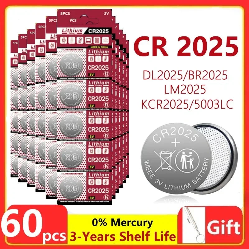 PC 2PCS-60PCS 3V CR2025 Lithium Button Battery DL2025 BR2025 5003LC LM2025 CR 2025 Coin Cell Watch Batteries  Toys Clock Compute