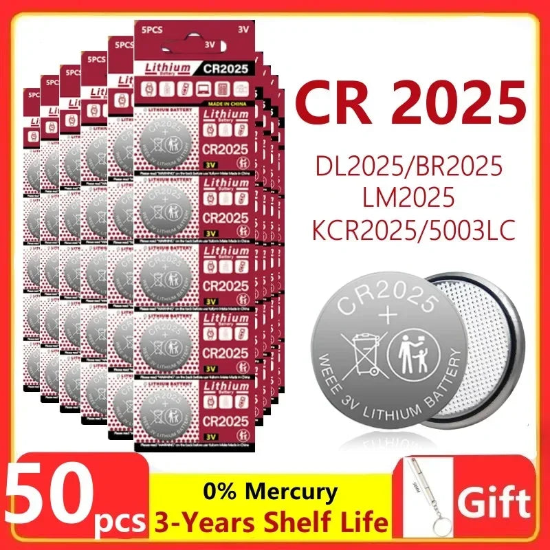 PC 2PCS-60PCS 3V CR2025 Lithium Button Battery DL2025 BR2025 5003LC LM2025 CR 2025 Coin Cell Watch Batteries  Toys Clock Compute