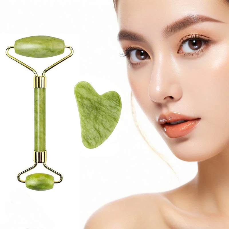 2PCS Gua Sha Natural Stone Gowoman Gua Sha Facial Stone Gua Sha Visage Roller  Face Massager Tool Gouache Scraper LBHL07