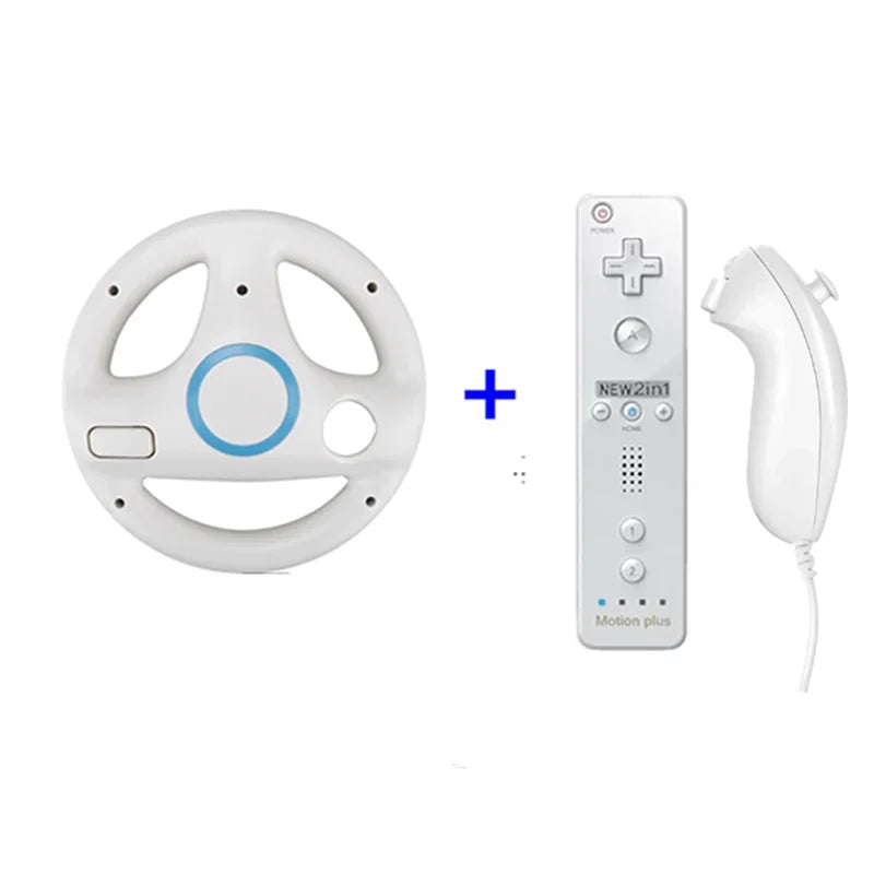 2Pcs 2-in-1 straight handle to Wii Kart Remote Controller Gamepad games console for Nintendo Neutral Game Racing Steering Wheel