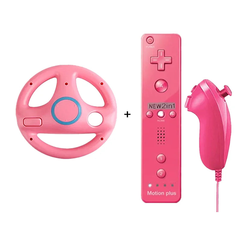 2Pcs 2-in-1 straight handle to Wii Kart Remote Controller Gamepad games console for Nintendo Neutral Game Racing Steering Wheel